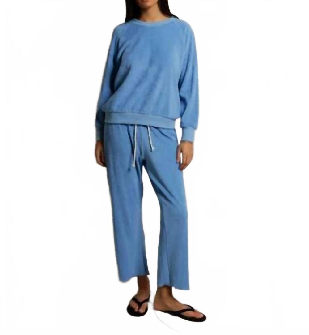 NEW PERFECTWHITETEE eliana loop terry draw string pants in pacific blue